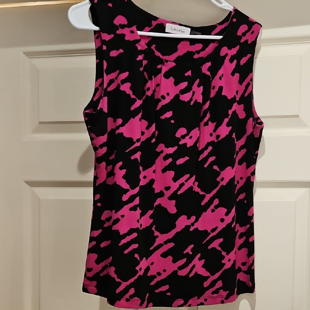 Calvin Klein Black and Pink Patterned Tank Top